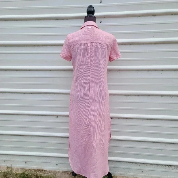 $172 ARMANI EXCHANGE Women's Long Shirt Dress Linen Blend Striped Button Pink 2 - Picture 11 of 15
